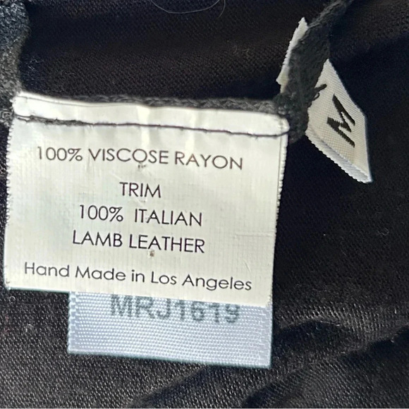 Enza Costa black boxy top lamb leather trim long sleeve Size M - Picture 7 of 8